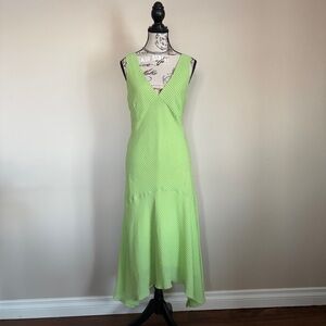 Tessuti vintage sleeveless green with black polka dot midi wedding guest dress